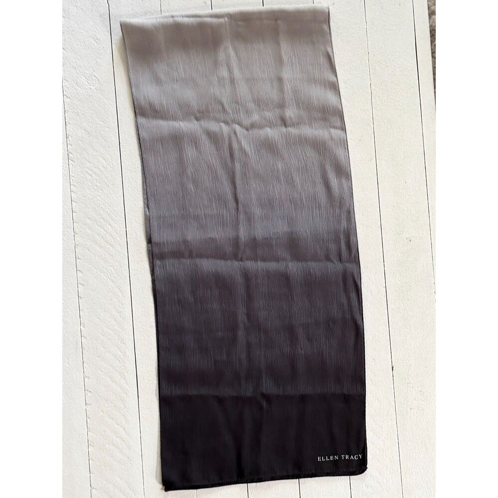 Ellen Tracy Ombre Crinkle Scarf Taupe Grey to Black Lightweight 52"